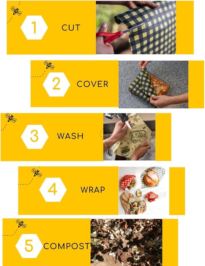 Beeswax Wraps – Reusable Food Wraps Keep Food Fresh Longer, Plastic Wrap Alternative, Eco-Friendly, BPA Free Storage