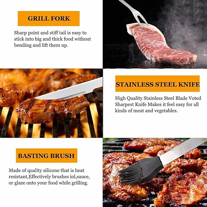 MUJUZE BBQ Grill Accessories Set,Grill Accessories Gifts for Fathers Day,BBQ Gifts for Men,31PCS Grilling Gifts for Men,Grilling Accessories with Apron for Dad,Barbecue Tool Sets