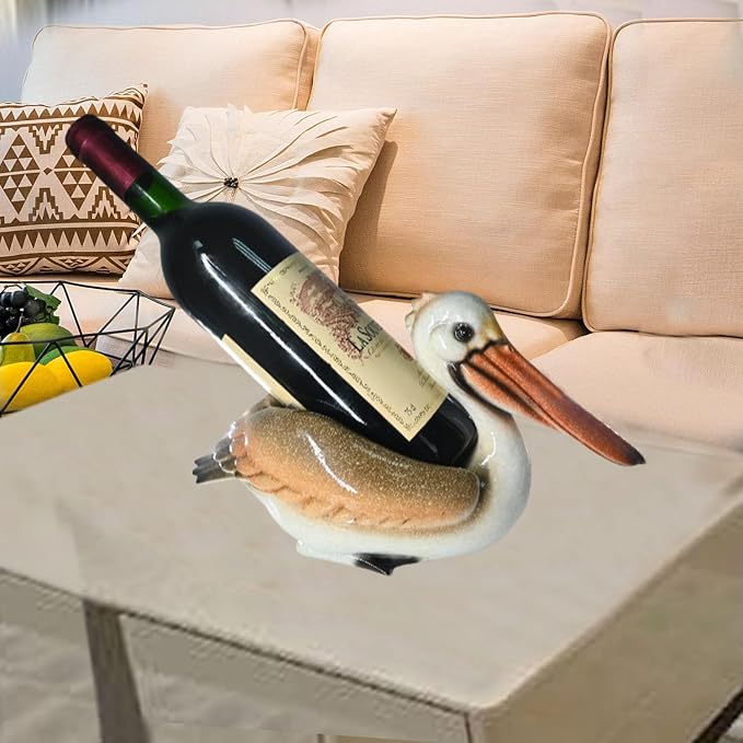 Beach Themed Tabletop Wine Rack: Coastal Nautical Decor for Home Party Bedroom - Pelican Wine Bottle Holder for Kitchen Beachy Rooms Table Shelf Cabinet Ocean Sea House Decorations