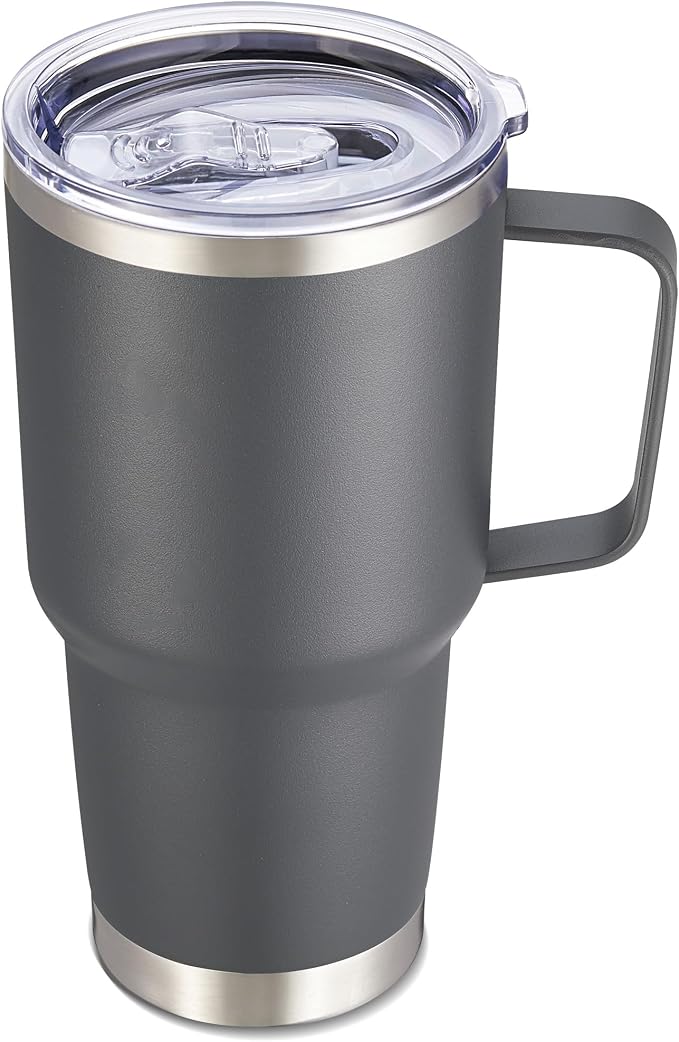 30 oz Tumbler with Handle and Lid, Stainless Steel Tumblers Double Wall Vacuum Insulated Travel Mug Leak Proof Cup Keep Drinks Cold and Hot Grey, 1 Pack