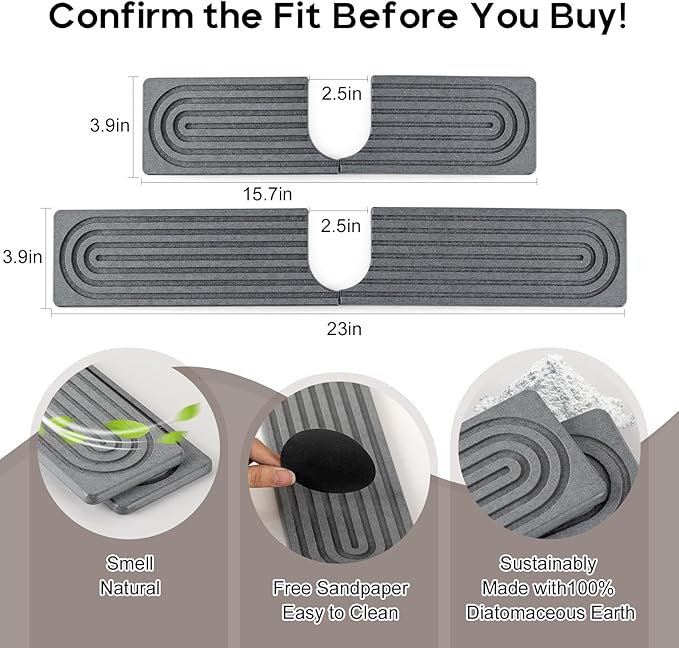 Fast Drying Stone Faucet Mat for Kitchen Sink, Diatomite Water Absorbing Stone Tray for Sink to Prevent Pooling, U-Shaped Stone Faucet Mat Fits Kitchens and Bathrooms