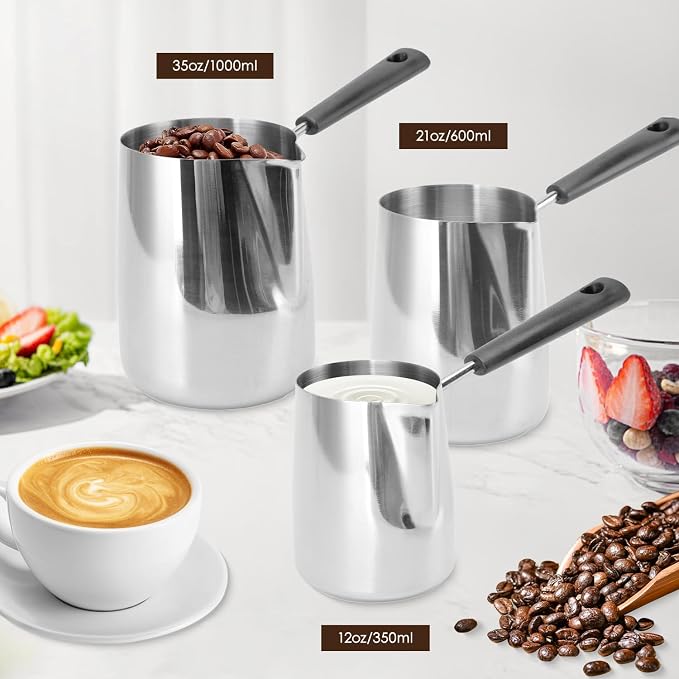 Turkish Coffee Pot 12oz/350ml Milk Frothing Jug Tea Pot Butter Melting Pot | Stainless Steel Pot Flower Toroid Pitcher for Multiple Cups of Coffee Tea Milk Cook Water