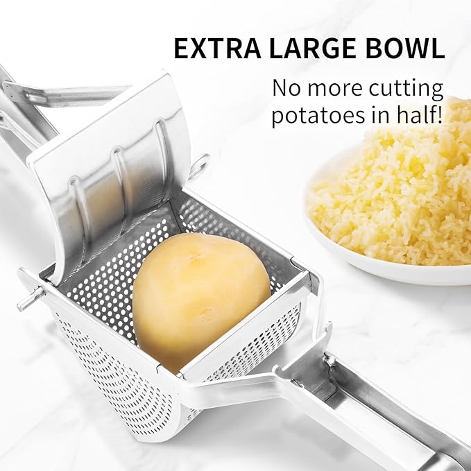 Upgraded Potato Ricer Stainless Steel, Heavy-Duty Potato Masher with Multi-Hole Design, Ricer for Mashed Potatoes, Baby Food, and More - Ideal Kitchen Tool for Effortless, Smooth Purees