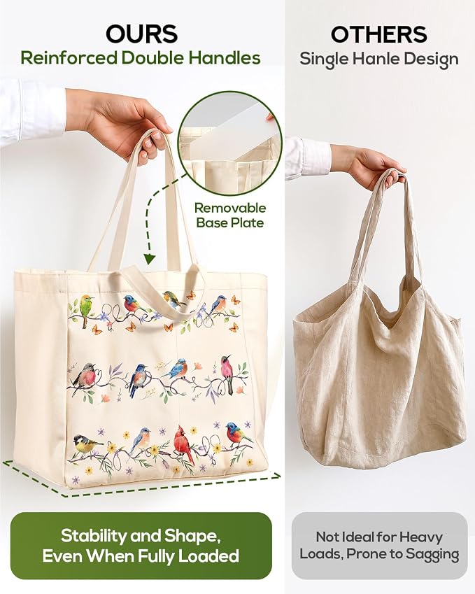 Miss Adola Large Canvas Grocery Tote Bag - Reusable Extra Large Shopping Shoulder Bags with 6 Inner Pockets & 2 Handle Strap