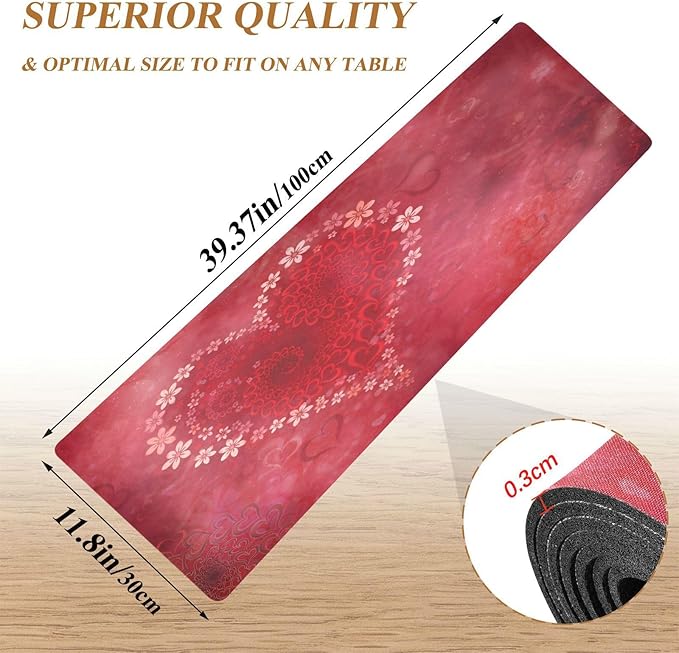 Valentines Trivet Table Runner 40 Inches Long Floral Heart Print Heat Resistant Hot Pad Multi Purpose Mat for Hot Pots Pans Kitchen Countertops