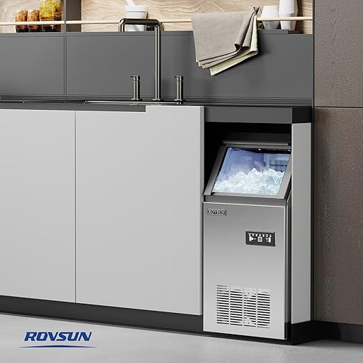 ROVSUN Stainless Steel Commercial Ice Maker Machine, Make 110lbs/24h, 24lbs Storage,Under Counter/Freestanding Automatic Ice Machine for Home Restaurant Bar Cafe