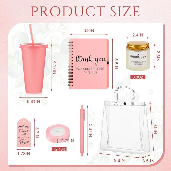 Nuogo 6 Sets New Parent Shower Prizes for Player Winners Adult, Wedding Bridal Shower Gift, Plastic Tumbler Notebook Scented Candle Ballpoint Pen Bag (Pink Color,Classic Style)