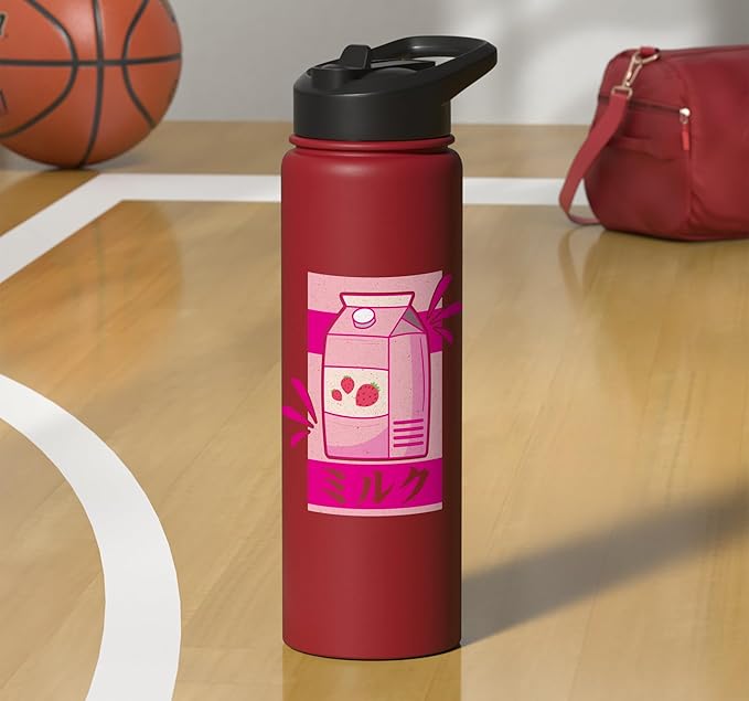 Kawaii Japanese Pink Retro 90s Strawberry Milk Carton Stainless Steel Insulated Water Bottle