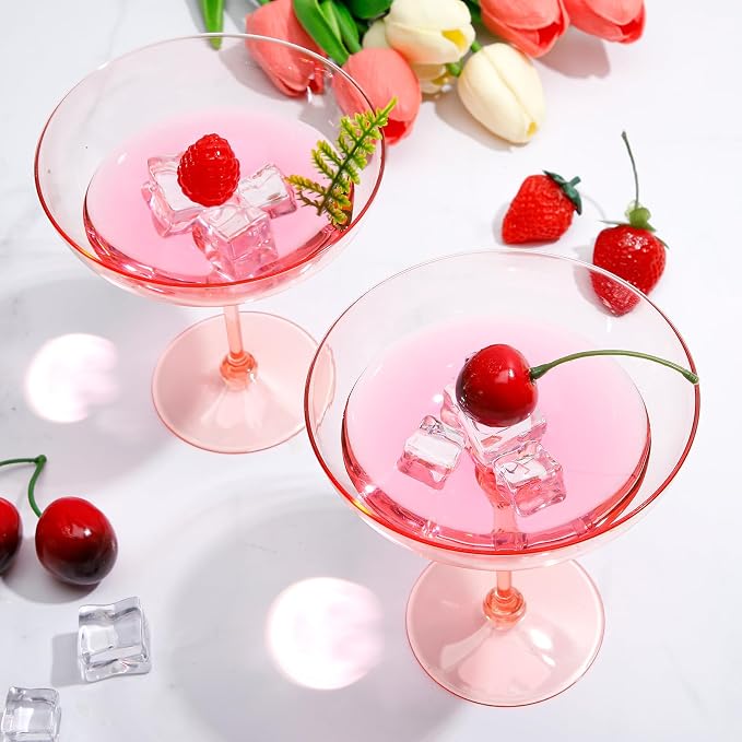 LemonRoad 12 Pcs Plastic Coupe Glasses 9 oz Disposable Martini Glasses for Cocktails, Champagne, Desserts and Espresso, Drinkware Set for Weddings, Birthday Parties, Home Bars (Champagne Powder)
