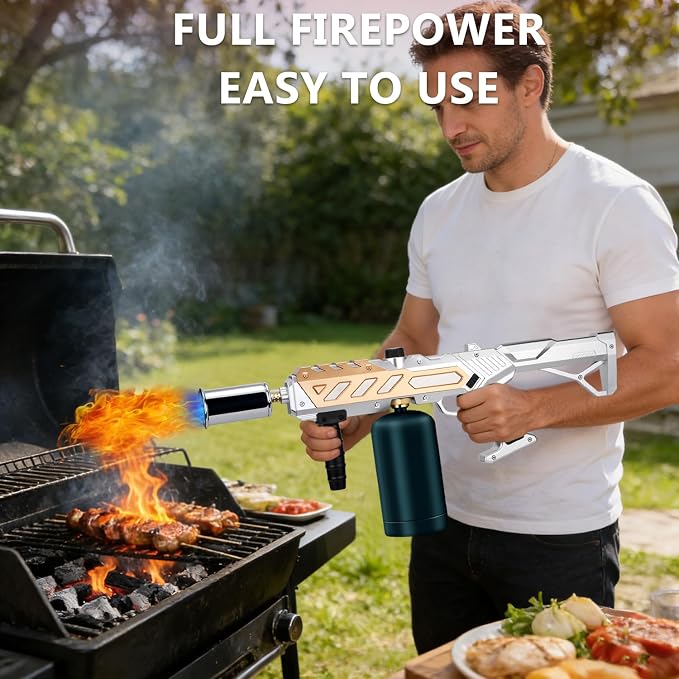 Powerful Propane Torch with Detachable Design, Adjustable Flame Kitchen Blow Torch, Flamethrower Gun Torch Burner for BBQ, Searing Steak, Welding, Camping Charcoal Lighter (Tank Not Included)