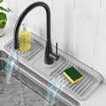 PoYang 17.7 inch Faucet Mat for Kitchen Sink Splash Guard, 7° Slope Silicone Sink Water Splash Guard for Kitchen Sink Area with Snap, Long Sink Protectors for kitchen Sink Sponge Holder, Light Grey