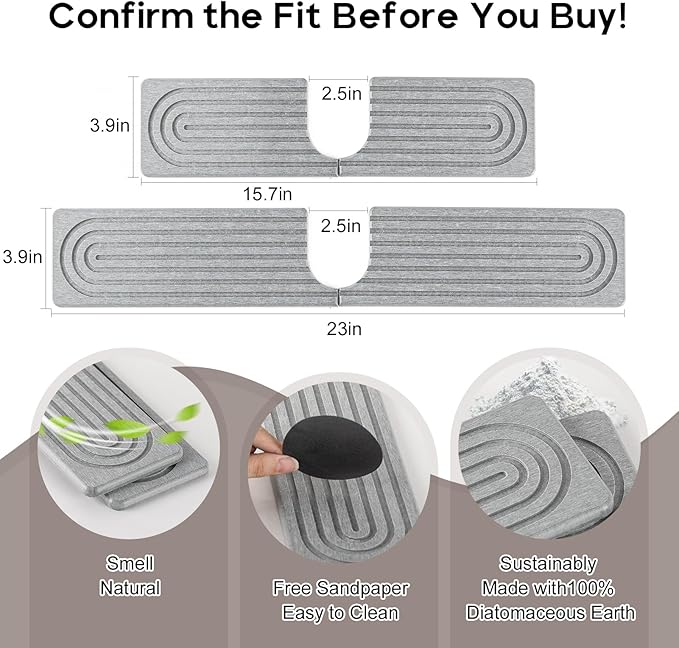 Fast Drying Stone Faucet Mat for Kitchen Sink, Diatomite Water Absorbing Stone Tray for Sink to Prevent Pooling, U-Shaped Stone Faucet Mat Fits Kitchens and Bathrooms
