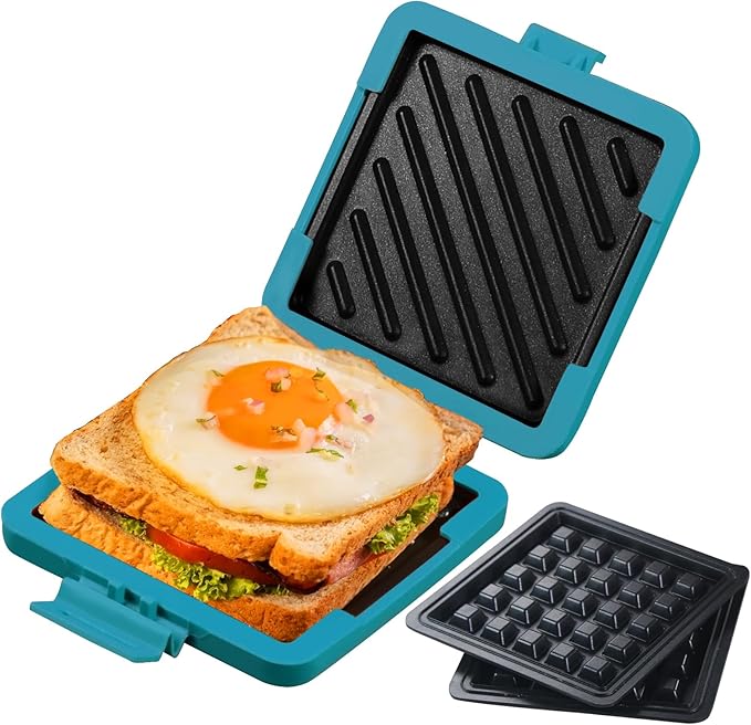 MKYSAIL Toaster,Microwave Toaster, Sandwich Maker, Waffle Maker, Panini Maker, Dishwasher Safe,NO Electricity,Wireless,Time Saving,Fast (Blue, Microwave Sandwich and Waffle Maker)