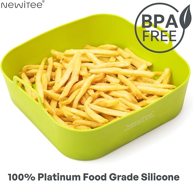 NEWITEE Air Fryer Silicone Liners 5 Qt For Ninja AF141/AF181/COSORI, 2 Pack BPA Free Platinum Air Fryer Basket Liners, Square Ninja Reusable Silicone Liner Accessories Replacement for Parchment