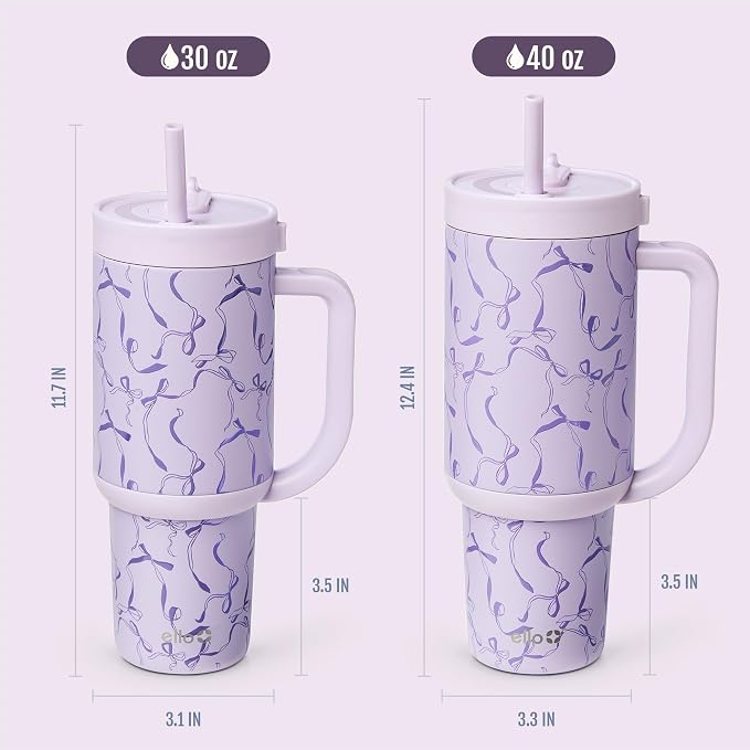 Ello Oasis 40oz Tumbler with Handle & Retracting Straw | Reusable Insulated Stainless Steel Cup 100% Leakproof | Gifts for Teens Women Men | Keeps Cold for 24 Hours | Cup Holder Friendly | Take a Bow