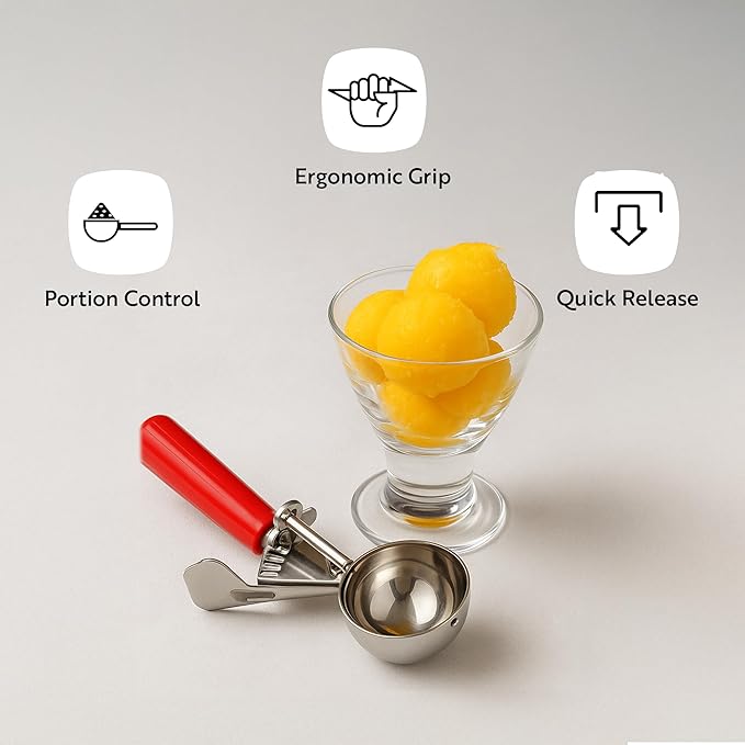 Restaurantware Met Lux 4.66 Ounce Portion Scoop 1 Trigger Release Cookie Scoop - With White Handle Stainless Steel Disher For Portion Control Scoop Cookie Dough Cupcake Batter Or Ice Cream