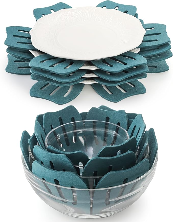 Goaste 24 Pack Pot and Pan Protectors, 4 Different Size Pans Separator, Anti-Slip Pan Dividers Pads, Felt Cookware Protector Set for Stacking and Protecting Your Cookware, Set of 24, Cyan