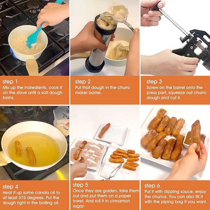 21-Piece Cookie Press Set & Churro Maker Machine – Stainless Steel Baking Gun for Spritz Cookies, Hollow Churros, and Pastry – Includes 6 Nozzles, 9 Discs, Piping Bag, and 2 Brushes