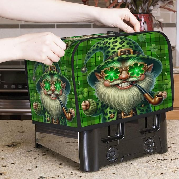 St Patrick Green Funny Gnome Toaster Cover 2 Slice Dust and Fingerprint Protection Toaster Bread Maker Covers Washable Kitchen Small Appliance Covers for Kitchen Accessories Decor Bakeware Women Gift