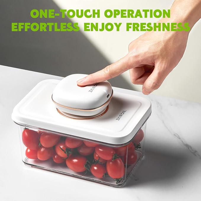 ZKIRON One-Touch Electric Vacuum Seal Food Storage Containers Set of 3 - Automatic Sealer Machine with Airtight Meal Prep Containers - BPA-Free & Stackable for Vegetables, Meat, Fruits (White)