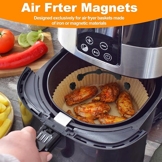 uxcell 4 Set Air Fryer Magnets, Silicone Buckle for Parchment Paper Liners Flower Shape Magnetic Buckle for Lock Paper Prevent Paper Burning, Red