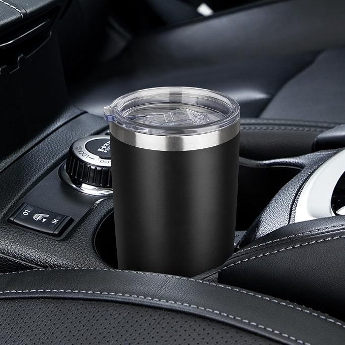 20oz Tumbler with Lid Stainless Steel Insulated Tumblers Travel Coffee Tumbler Bulk Double Wall Vacuum Insulated Water Cup Gifts for Christmas Women Men Her Him Home Office(Black, 1pack)