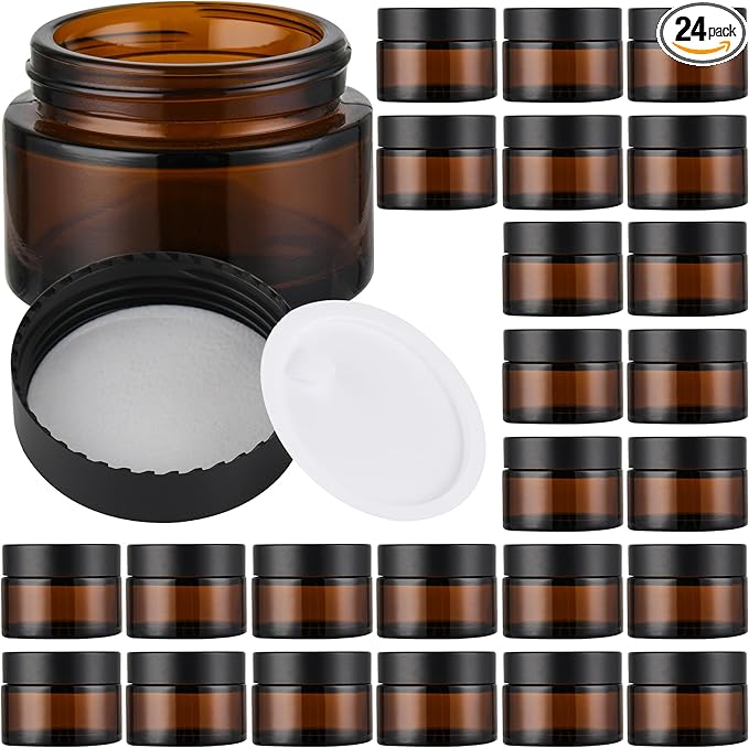 Glass Jars with Lids,Eco-Friendly Cosmetic Containers with Airtight Black Lids & Liners, Multi-Color Options for Cream, Lotion, Body Butter, DIY Skincare Travel Jars (Amber, 1oz)