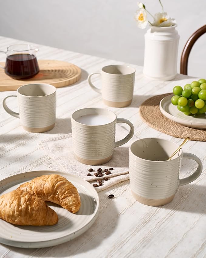 famiware Coffee Mugs Set of 8, 13 oz Mug Set, Ceramic Cup Set with Handle for Coffee, Tea, Cocoa, Milk, Constellation Series, Beige