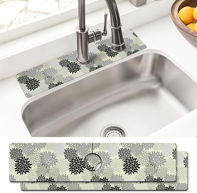Sink Faucet Absorbing Mat, 2 Pack Drying Mat Around Faucet Sink Splash Guard Behind Faucet Sinkmat For Kitchen Bathroom Island Rv 24 * 5.5 Inch (60 * 14 cm)