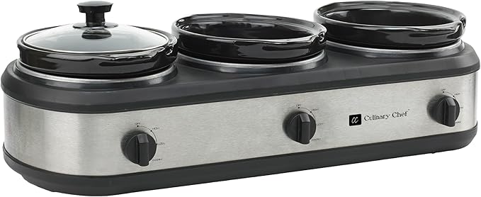 CULINARY CHEF, Triple Slow Cooker, Buffet Server 2.5qt x 3 Pot, Food Warmer – Stainless