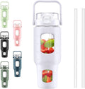 BLUEGO 40 oz Glass Water Bottles with Straw Time Marker, Glass Tumbler with Handle Top Lids, Easy to Clean, Fits in Car Cup Holder, Leakproof Jug for Gym, Sports, Workout & Daily, White