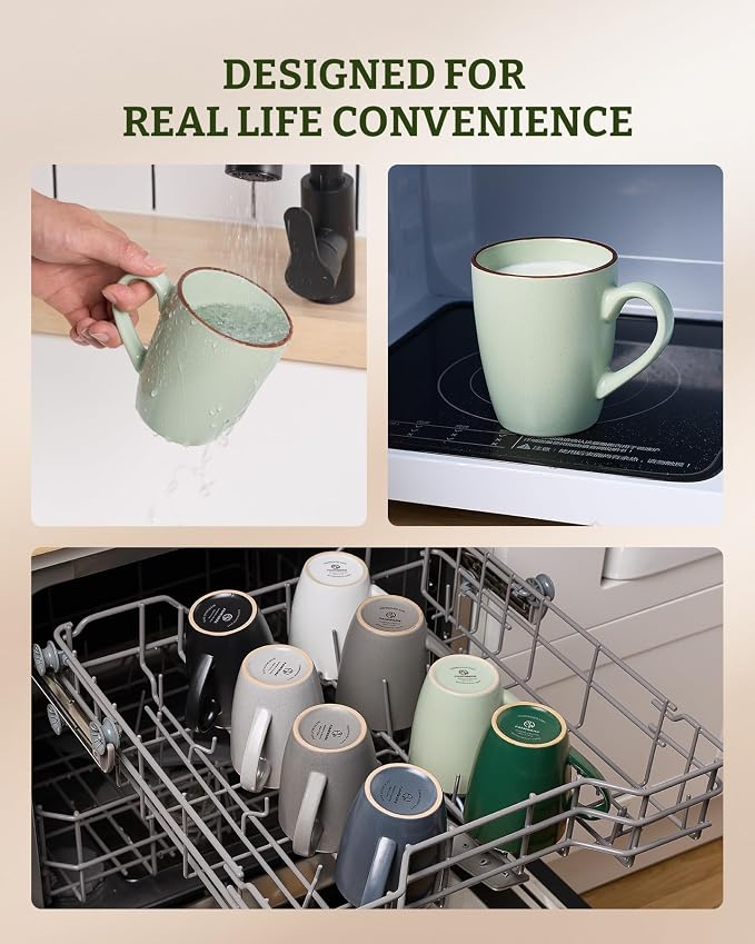 famiware Venus Coffee Mugs for 4, 13 oz Mug Set, Dringking Cup with Handle for Coffee, Tea, Cocoa, Milk, Light Green