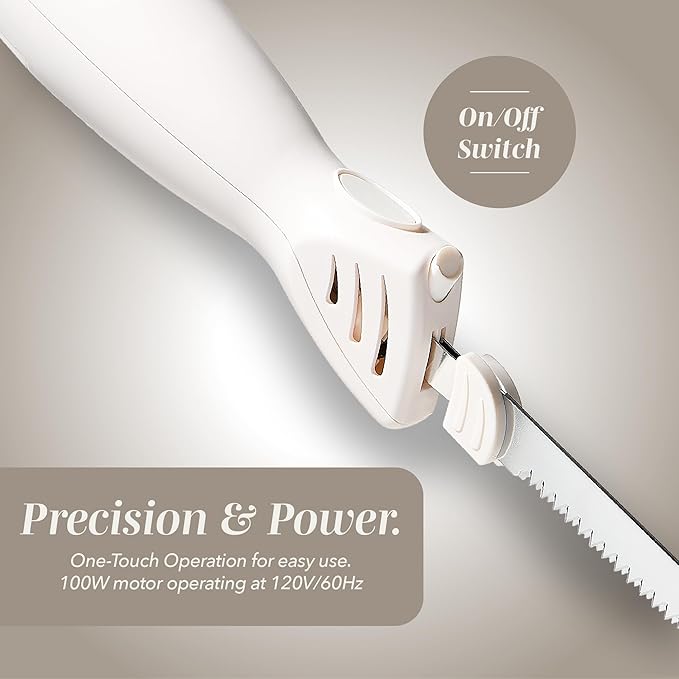 COOK WITH COLOR Electric Knife, 100W Power, Dual Stainless Steel Blades for Precise Cutting, Ergonomic Handle, Low Noise and Vibration, Ideal for Bread, Meat, and Vegetables, Cream