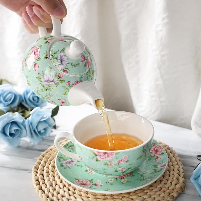 Tea Cup Set Ceramic Including 1 Teapot with lid 1 Tea Cup with 1 Sauser (G1)