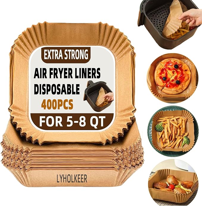 Air Fryer Liners Disposable, 400Pcs LYHOLKEER Airfryer Liners for Ninja AF141 5QT AF181 6.5 QT, Parchment Paper for Air Fryer Cosori Chefman Instant Pot 6 Qt, Non-Stick & Non-Leak & Oil-proof