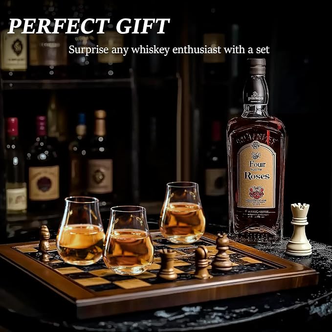 comfit Whiskey, Scotch, Bourbon Tasting Glasses - Set of 6 - Professional 4.5 oz Stemless Tulip Shaped Tasting and Nosing Copitas - Small Crystal Snifters Glasses Gifts