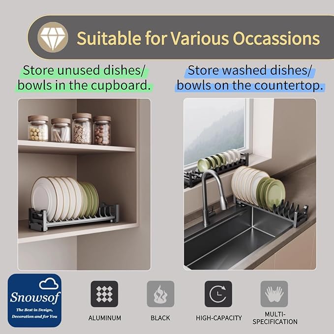 Dish Drying Rack, Stainless Steel Adjustable Bowl Plate Drainer, Pot Lid Holder, Plate Organizer for Cabinet for Cutting Boards, Cooling Racks (Milk White,18.11 * 4.72 inch,Bowl Drying Rack)