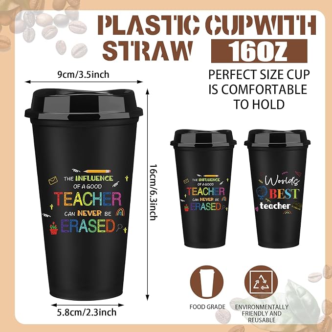 Skylety 12 Pcs Back to School Teachers Gifts Teacher Appreciation Gifts Teacher Deals Bulk Reusable Plastic Coffee Cup with Lid for First Day of School Party Decorations (Modern)