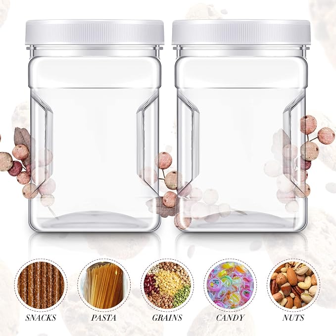 Gerrii 12 Pcs 27 Oz Plastic Storage Jars with Lids, Clear Wide Mouth Square Plastic mason Containers, Paint Storage Containers with Easy Grip Handles, Reusable Wide Mouth Canisters