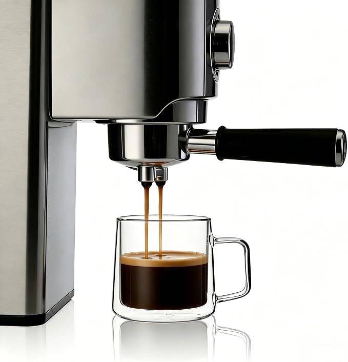 CNGLASS 12oz Glass Coffee Mugs,Double Wall Insulated Glass Cups with Handle,Clear Espresso Mugs for Latte,Cappuccino,Tea Bag,Set of 4