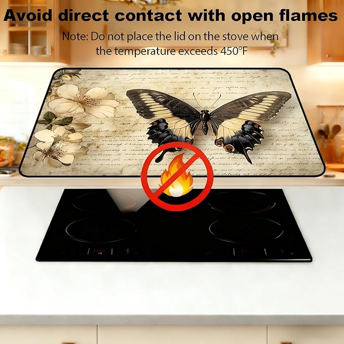 Stove Top Cover for Electric Stove, Vintage Farmhouse Style Glass Cooktop Protector, Multi-functional Kitchen Counter & Washer Top Cover