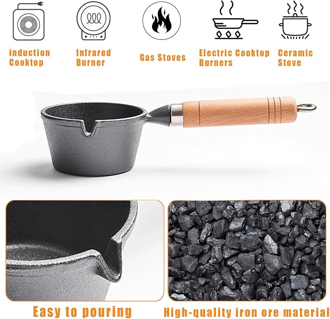 BBQ Mop-Cast Iron Sauce Pan 11-In-1 Tool Set Brushes For Sauce Is Suitable For Bacon Machines, Grills And Stoves, Camping Cooking And Stove Butter Melting