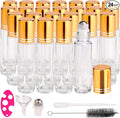 inice 24 Pack Clear Galss Roller Bottles,10ml Roll On Bottles Stainless Steel Roller Balls Metal Cap for Aromatherapy Essential Oils Applicator