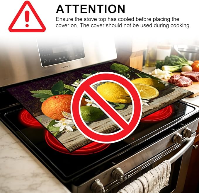 Stove Top Cover for Electric Stove 28.4 x 20.5 Inch Non Slip Stove Mat Oil Proof Citrus Blossom Glass Cooktop Protector Kitchen Counter Mat