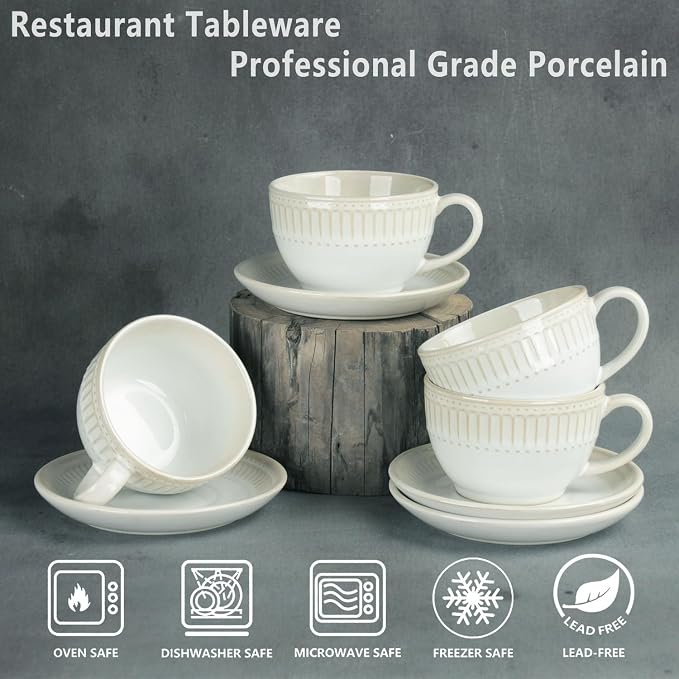 Cappuccino cup with tray, 8.5 oz. Set of 4 Ceramic Coffee Cups and Saucer Set for Latte, latte art cup, suitable for latte/cappuccino/milk/tea