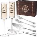 Physkoa Engagement Gifts for Couples-Mr and Mrs Champagne Glasses with Keepsake Box,Cake Knife and Server-Perfect Wedding, Engagement, or Bridal Shower Gift for Couples