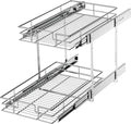 LOVMOR 2 Tier Individual Pull Out Cabinet Organizer 11"W x 21"D, Slide Out Kitchen Cabinet Storage Sliding Shelves