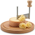 Cheese Curler Wheel for SEMI Hard Cheese, Girolle Cheese Shaver Tool for Charcuterie Boards & Entertaining, Create Cheese Flowers from Tete de Moine & Petit Basque, Wooden Base