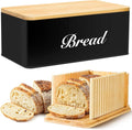 RYTOXILO Bread Slicer with Bread Box, Black Bread Storage Container for Kitchen Countertop with Multifunction Bamboo Lid, 3 in 1 Breadbox for Loaf Slicing & Tray, Bread Holder for Kitchen