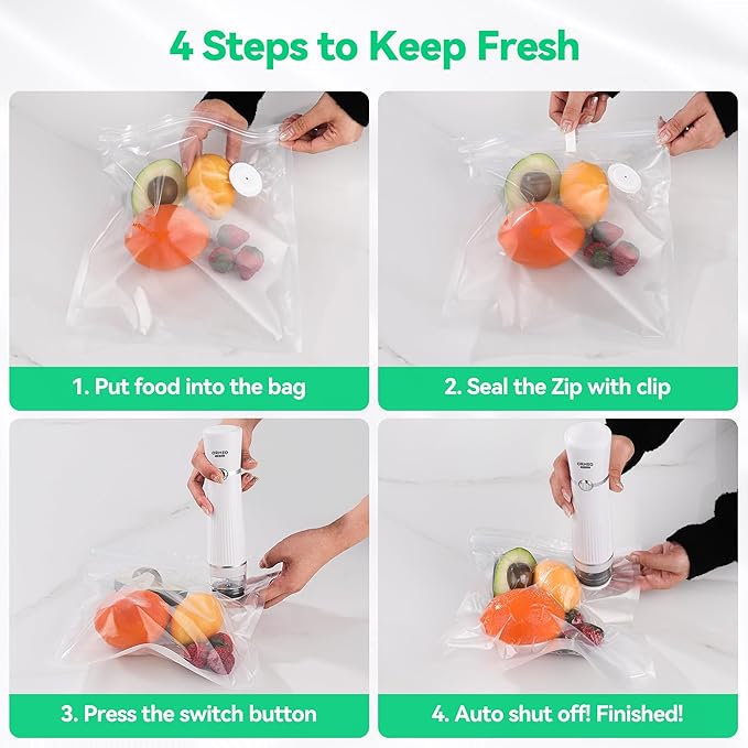 Compact Vacuum Sealer for Food, ORMEO HOME Powerful Handheld Vacuum Sealer Machine, Seal Meal Saver, Portable Food Sealer (Vacuum Sealer Machine + 30 Reusable Vacuum Bags)